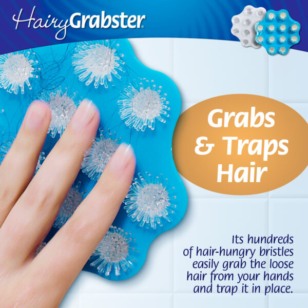 Hairygrabster grabs and traps hair quick and easy, removing tangled hair from your hands after washing.